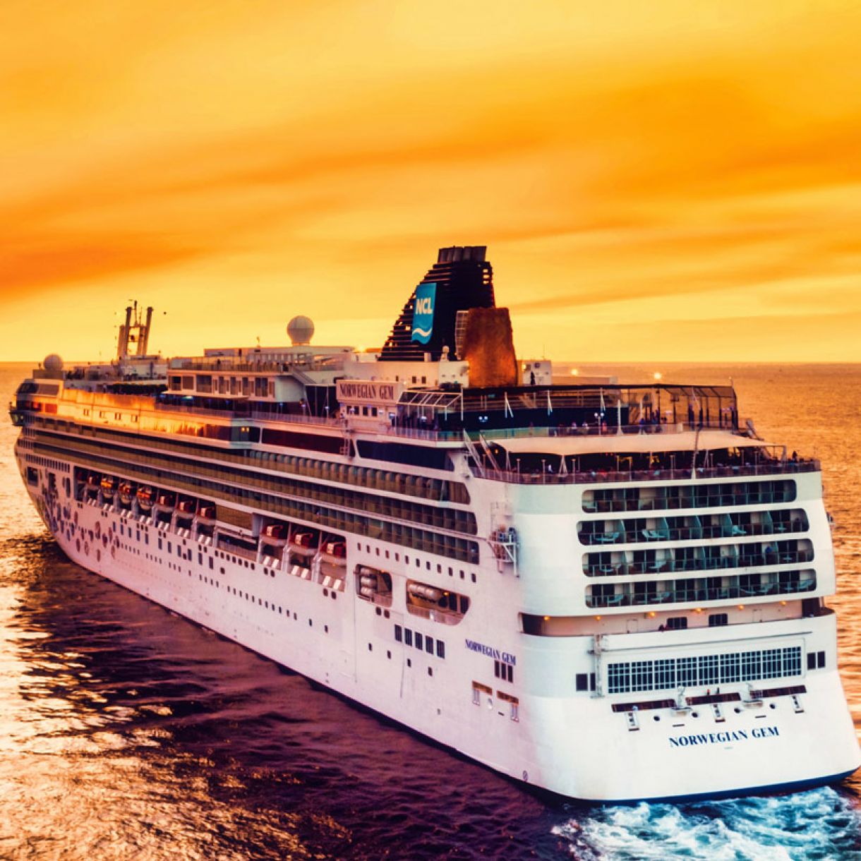 cruise ship at sea at twilight